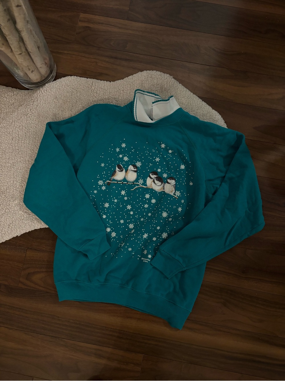 🤎VINTAGE 90s MORNING SUN CHICKADEE SNOWFLAKE SWEATSHIRT – XL